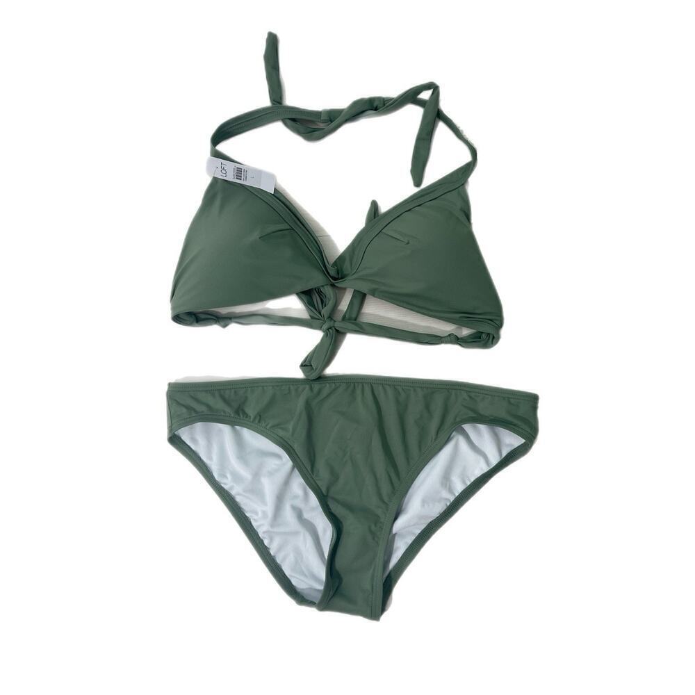 LOFT Bikini Set Size Large Green Halter Swimwear Resort Beach NEW